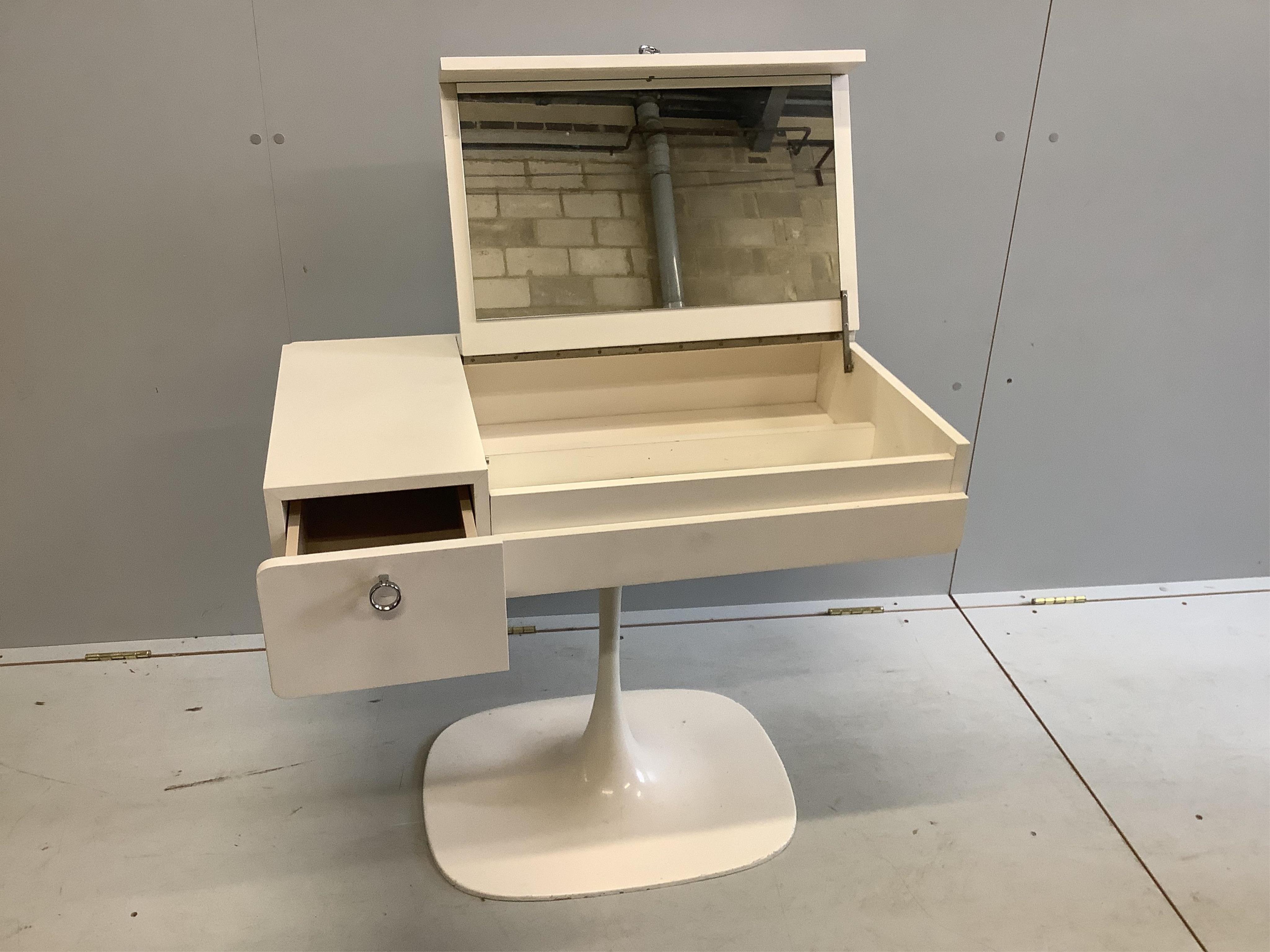 A 1960’s white tulip base dressing table, width 82cm, depth 48cm, height 66cm. Condition - good